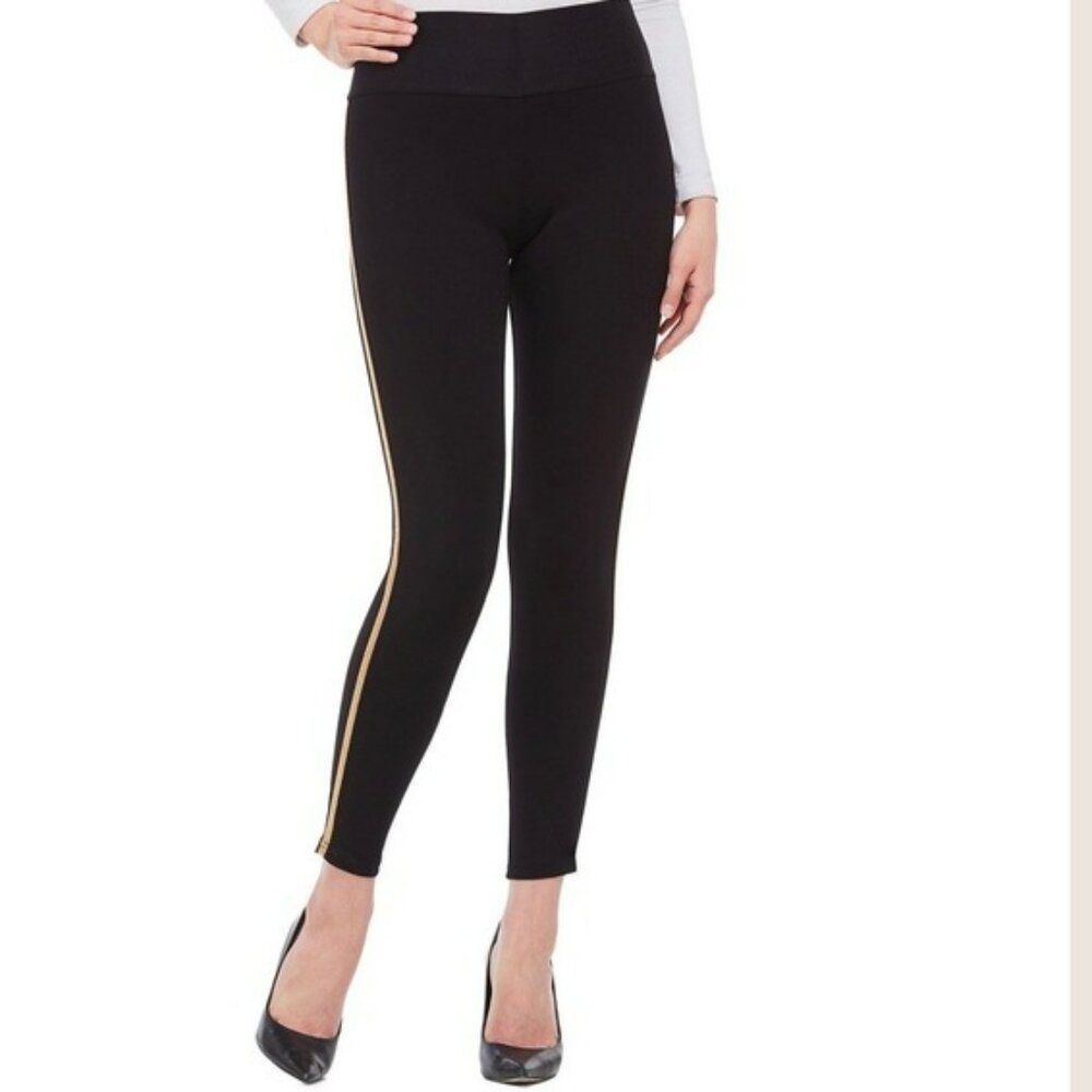 Nygard Luxe Slims Leggings Small Black Gold Beaded Stripe